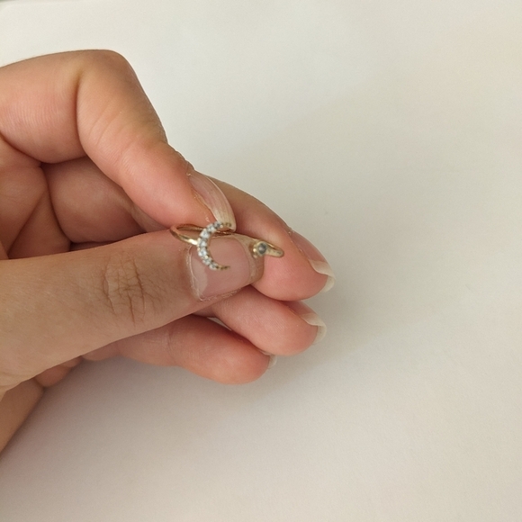 Gold Tone Ring with  Half Moon Rhinestone - Picture 2 of 4